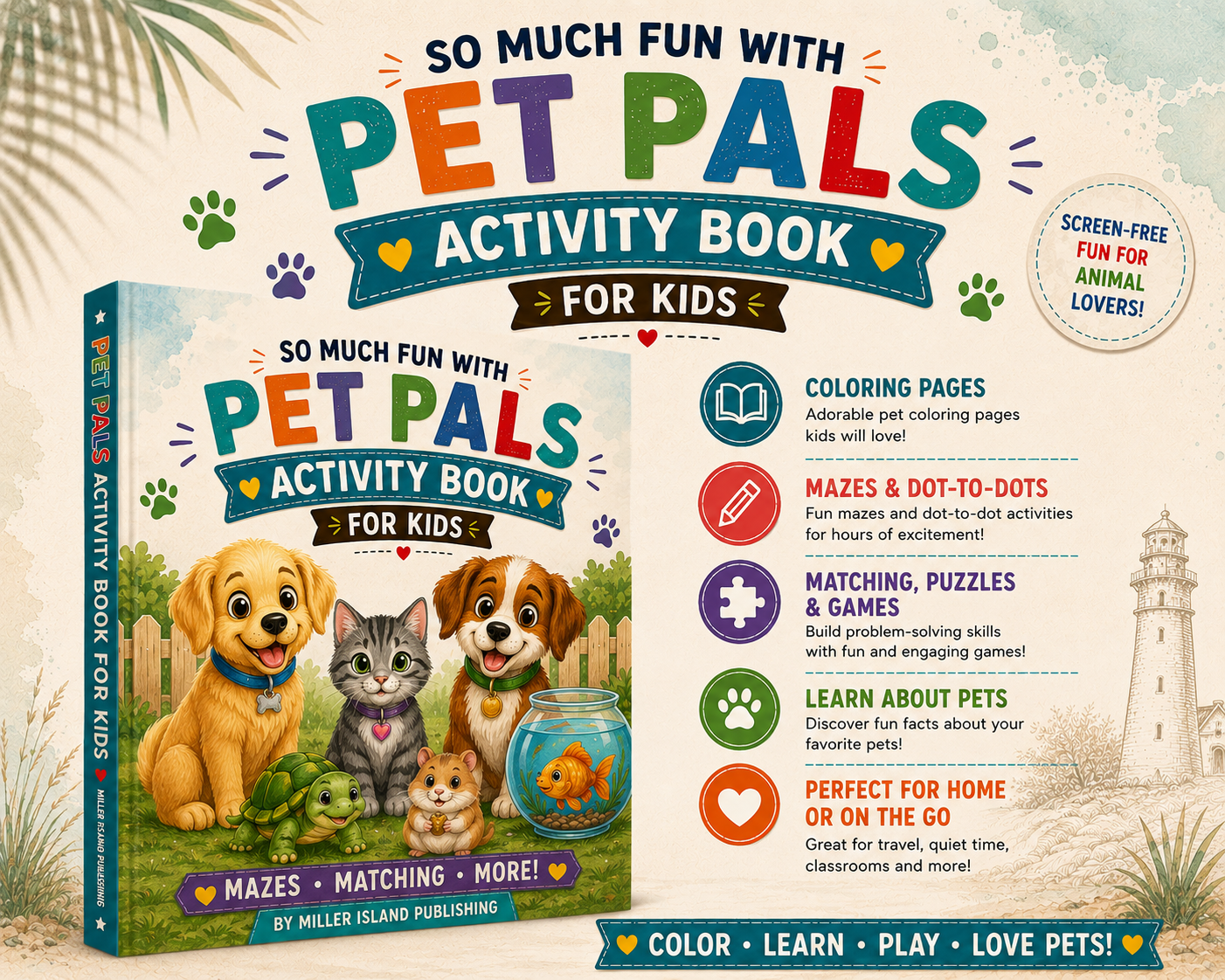 Pet Pals Activity Book for Kids | Coloring, Mazes, Dot-to-Dots, Matching Games & Fun Animal Learning