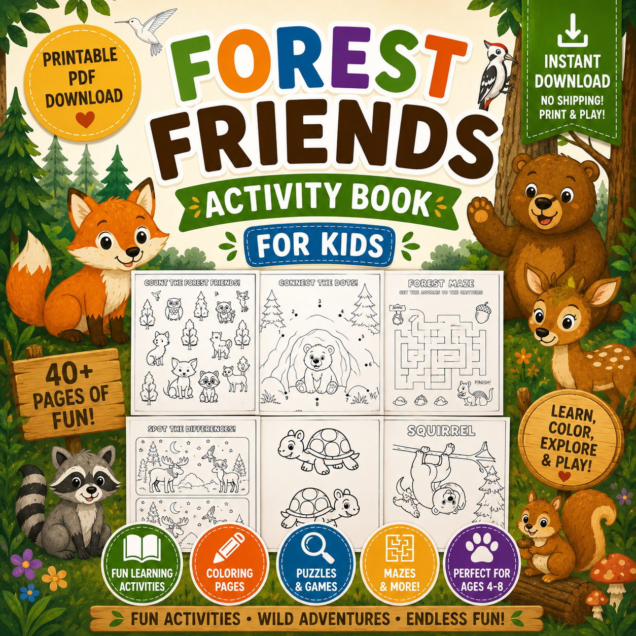 Forest Friends Activity Book for Kids | Printable PDF Download