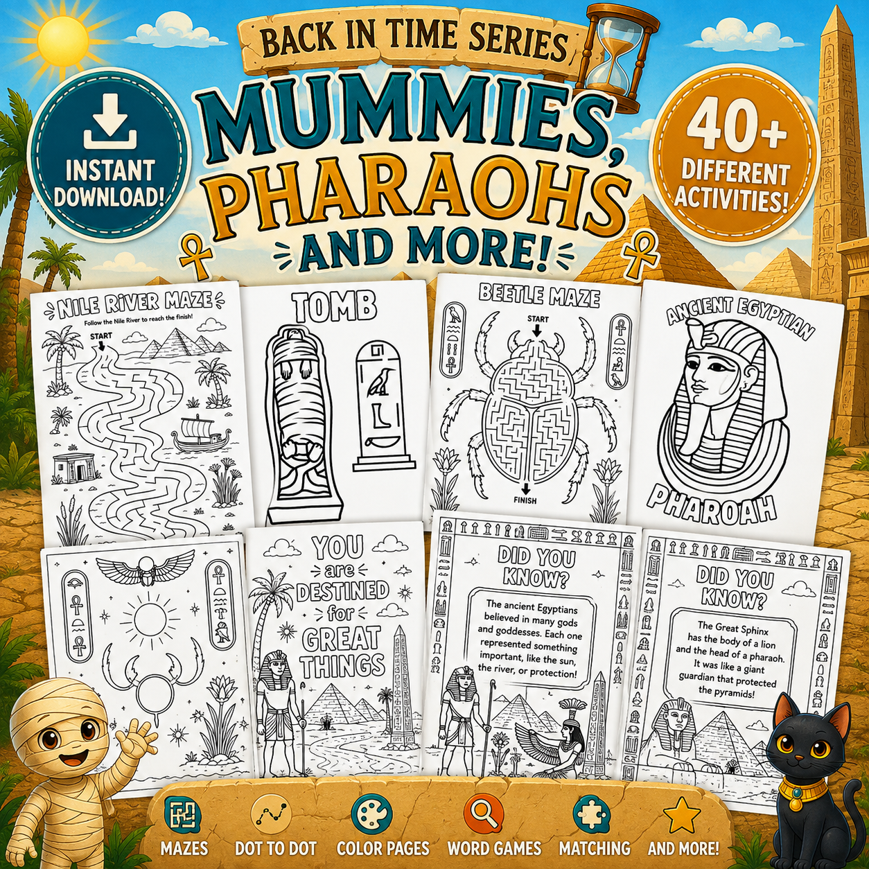 Mummies, Pharaohs & More! | Ancient Egypt Kids Activity Book Printable PDF