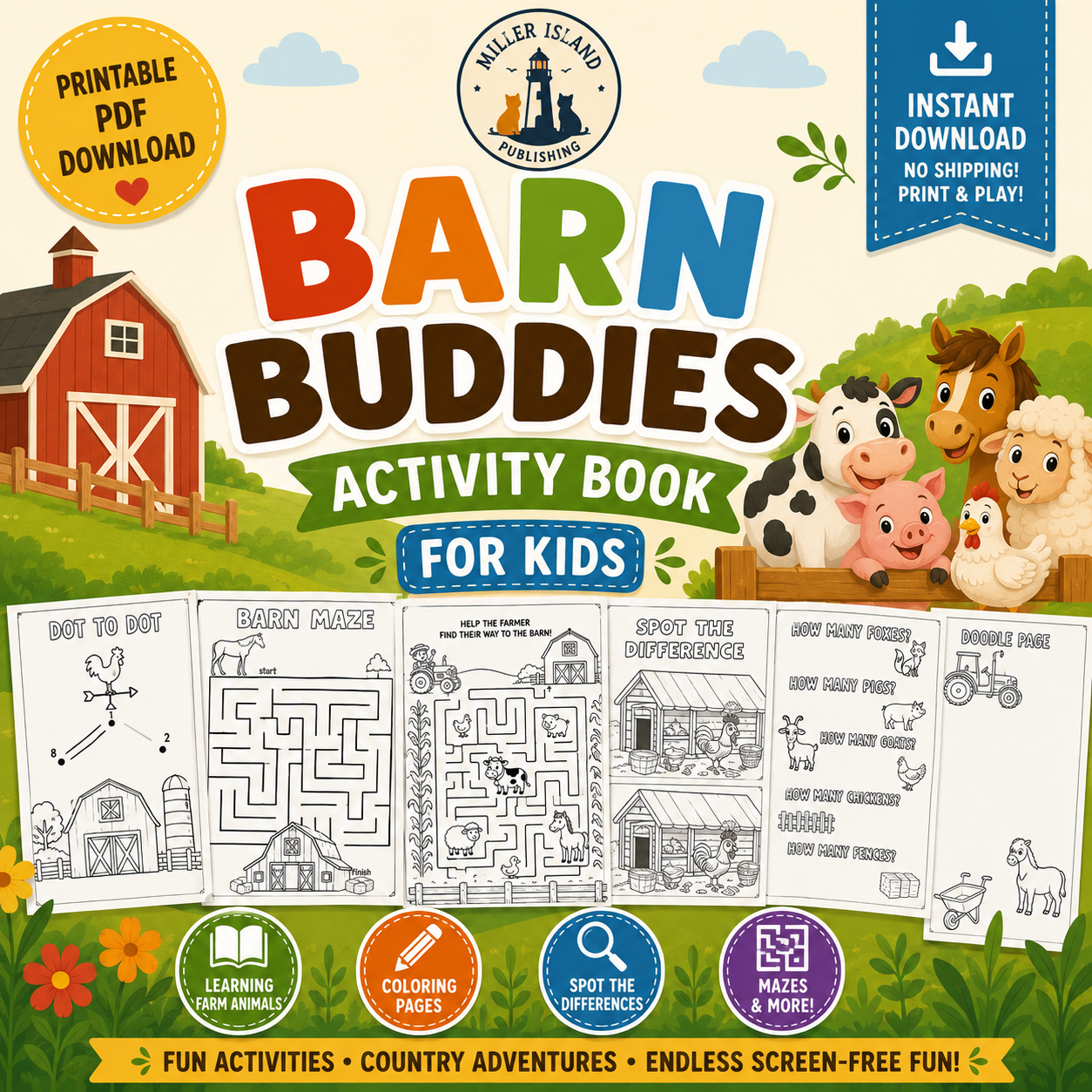 Barn Buddies Activity Book for Kids | Printable Digital PDF Download