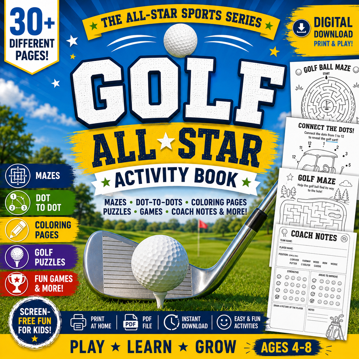 Golf All-Star Activity Book for Kids | Printable PDF Digital Download