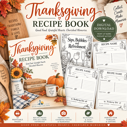 Thanksgiving Recipe Book | Printable Family Recipe Keeper PDF