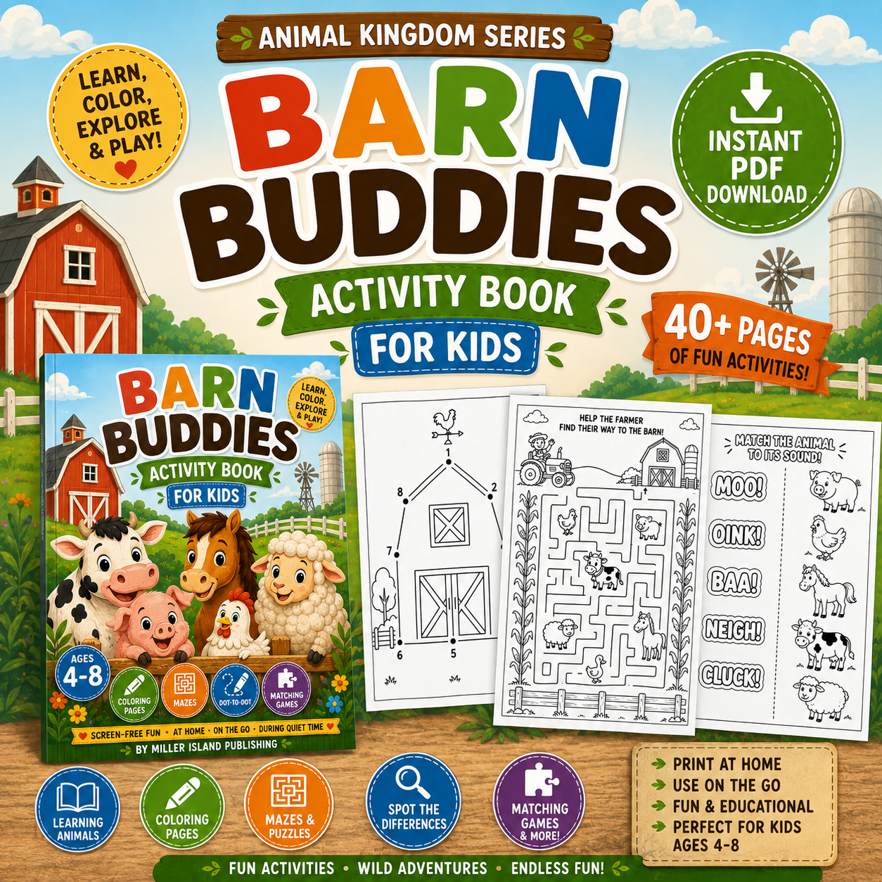 Barn Buddies Activity Book for Kids | Printable Farm Animal Activity Book PDF
