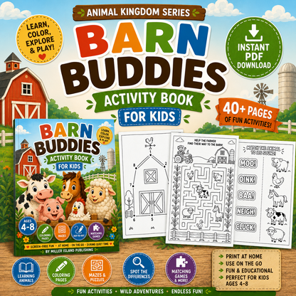 Barn Buddies Activity Book for Kids | Printable Farm Animal Activity Book PDF