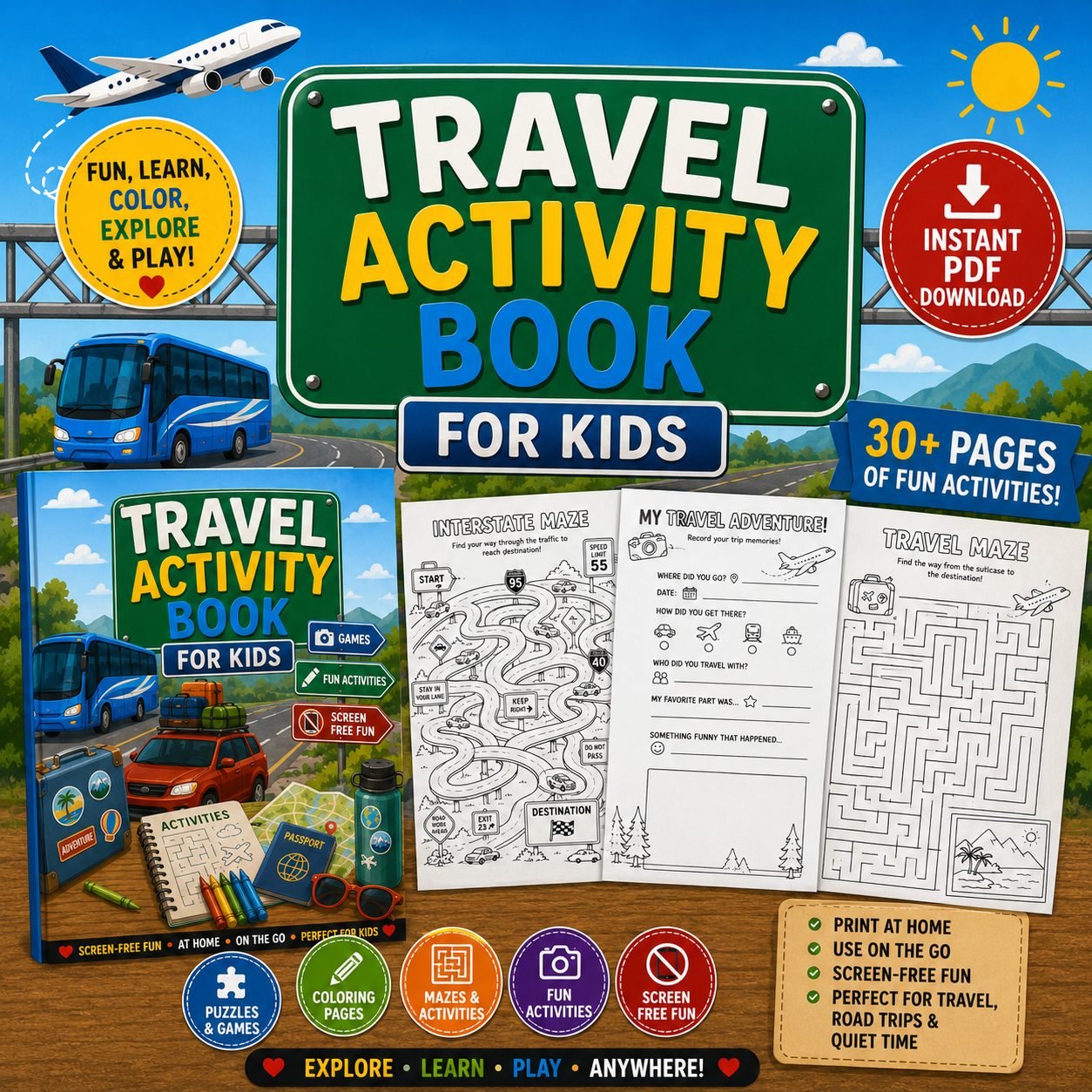 Travel Activity Book for Kids | Printable PDF Download