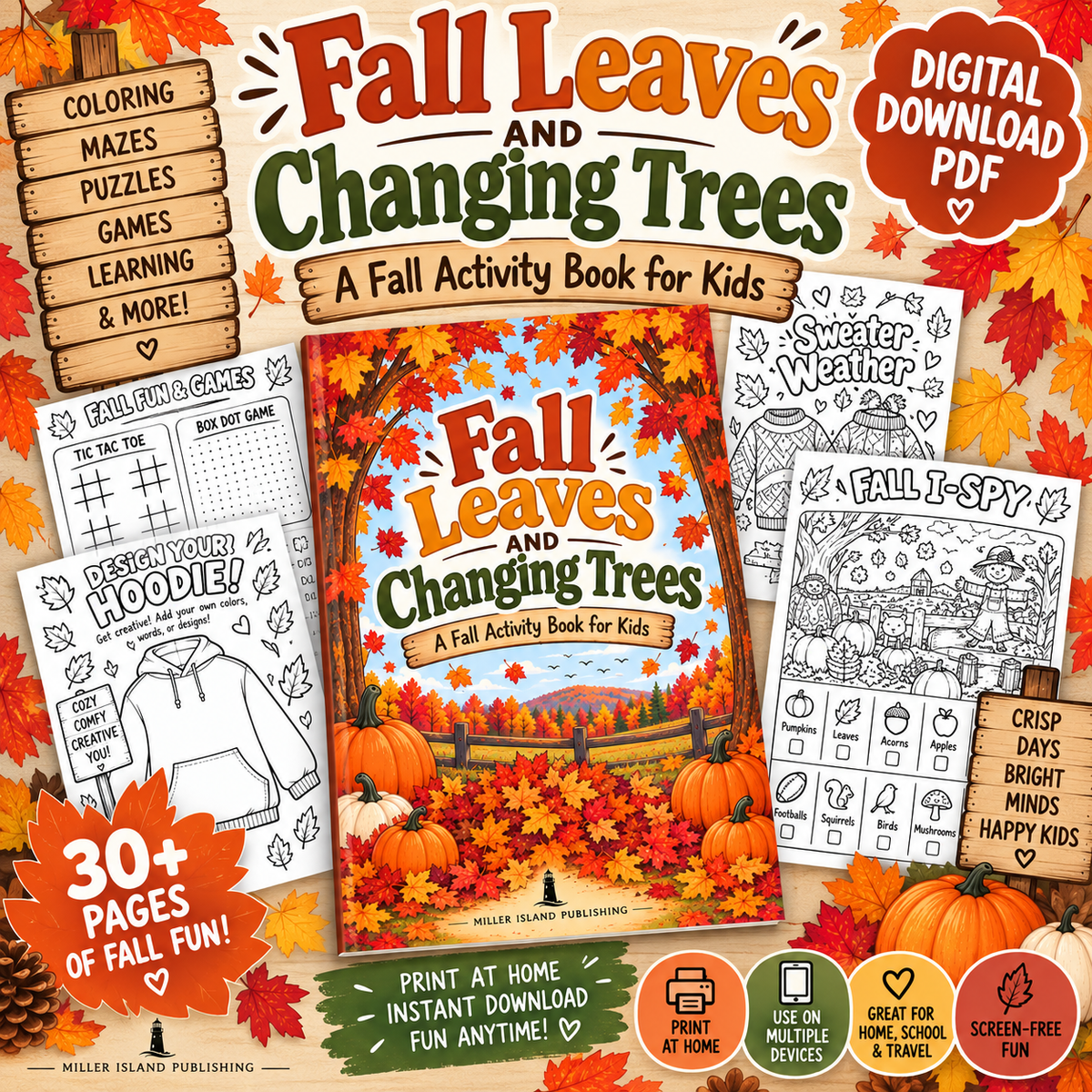 Fall Leaves & Changing Trees | Printable Fall Activity Book for Kids | Digital PDF