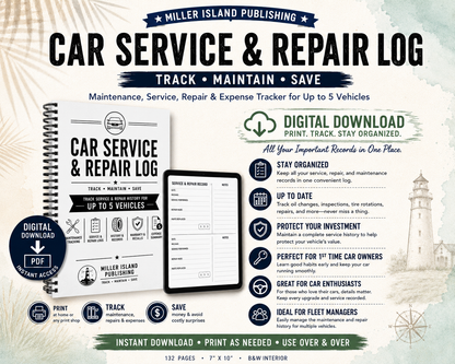Printable Car Maintenance Log PDF | Vehicle Service Tracker