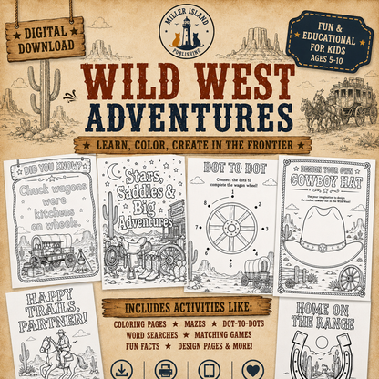 Wild West Adventures Printable Activity Book for Kids | Digital PDF Download