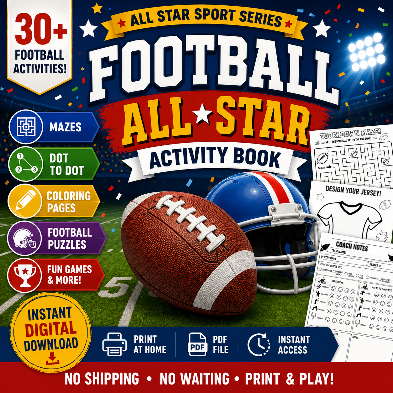Football All-Star Activity Book for Kids | Printable Digital PDF