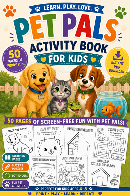 Pet Pals Activity Book for Kids | Printable PDF Download