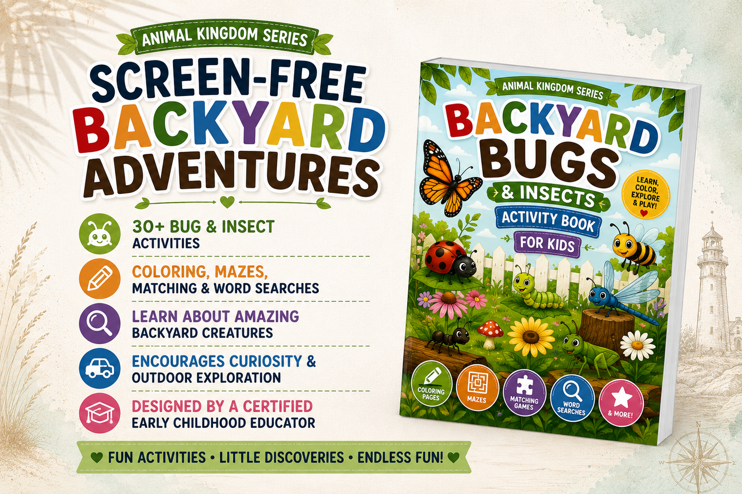 Backyard Bugs Activity Book for Kids | Insect Coloring, Mazes & Learning Fun