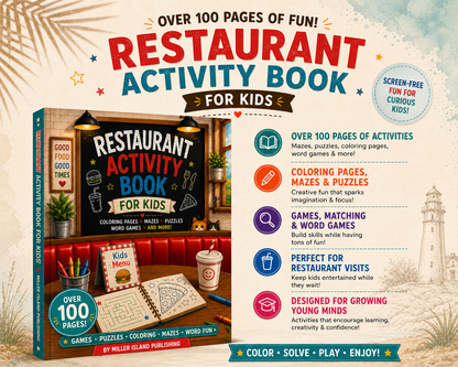 Restaurant Activity Book for Kids | Screen-Free Games, Coloring Pages, Mazes & Puzzles