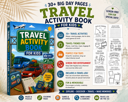 Travel Activity Book for Kids | Screen-Free Games, Coloring Pages, Mazes & Puzzles