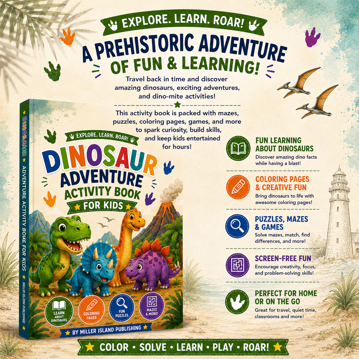 Dinosaur Adventure Activity Book for Kids | Coloring, Mazes, Dot-to-Dots, Dinosaur Facts & Puzzles