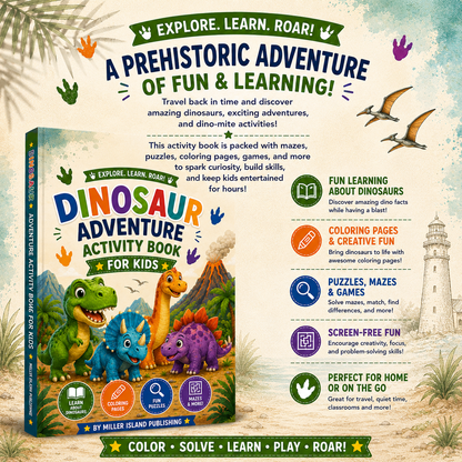 Dinosaur Adventure Activity Book for Kids | Coloring, Mazes, Dot-to-Dots, Dinosaur Facts & Puzzles