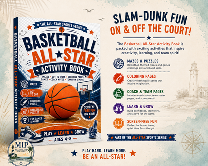 Basketball Activity Book for Kids Ages 4–8: Mazes, Dot-to-Dots, Coloring Pages, Coach Notes, Team Roster, Games & Screen-Free Fun