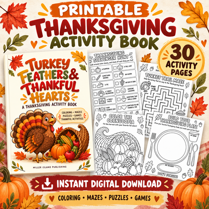 Printable Thanksgiving Activity Book for Kids | Digital PDF