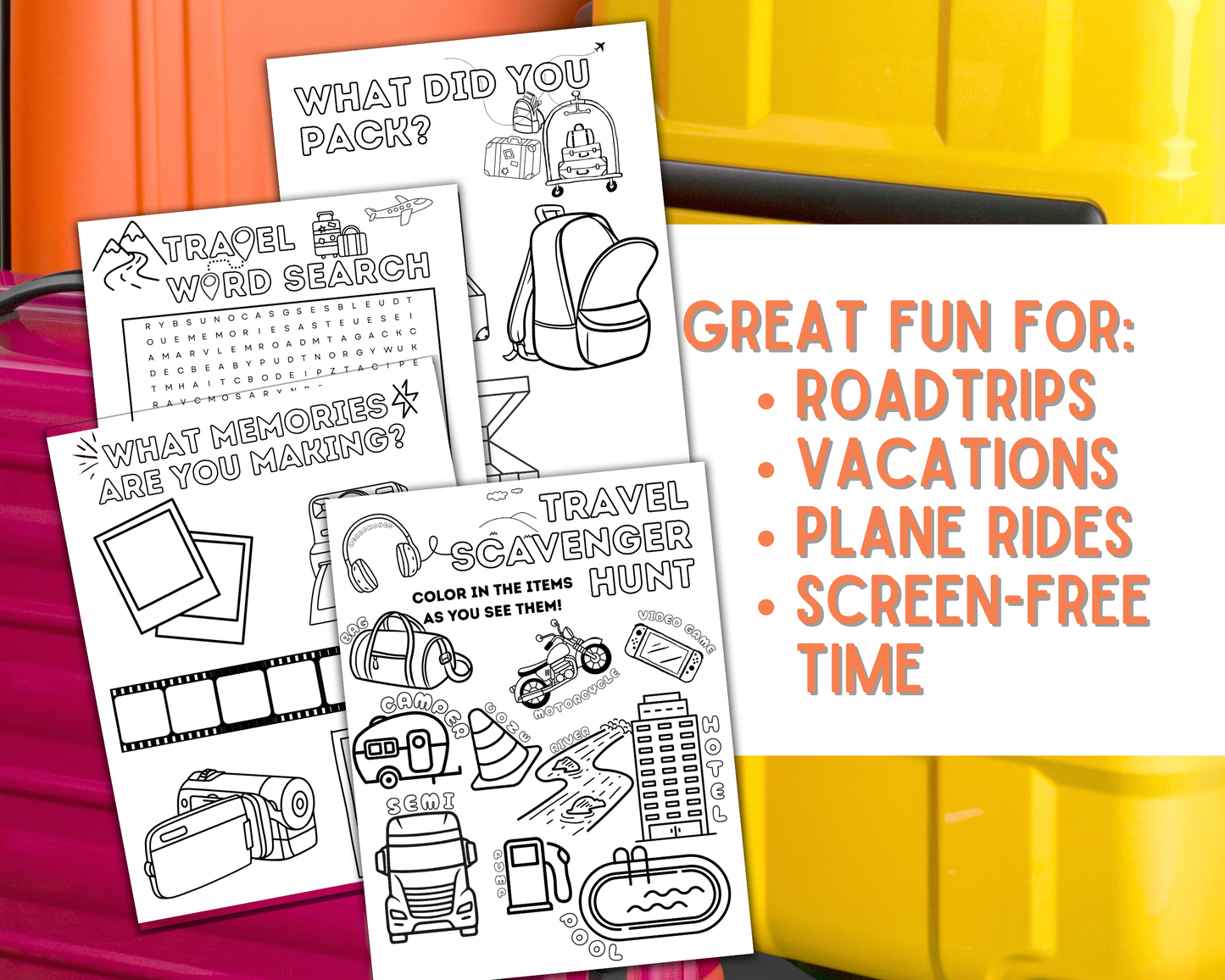 Travel Activity Book for Kids | Screen-Free Games, Coloring Pages, Mazes & Puzzles