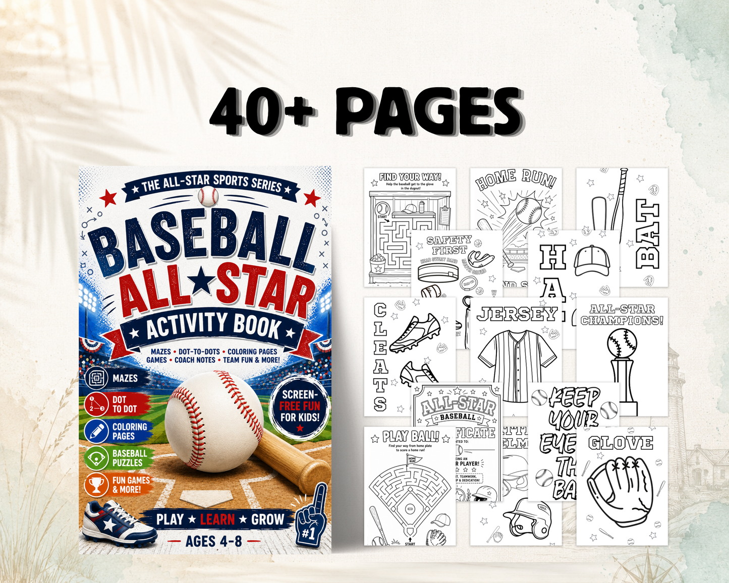 Baseball Activity Book for Kids Ages 4-8 | All-Star Sports Series