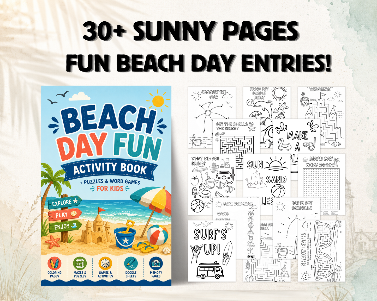 Beach Day Activity Book for Kids: A Screen-Free Adventure with Coloring Pages, Mazes, Dot-to-Dots, Matching Games, Stories, Jokes & More