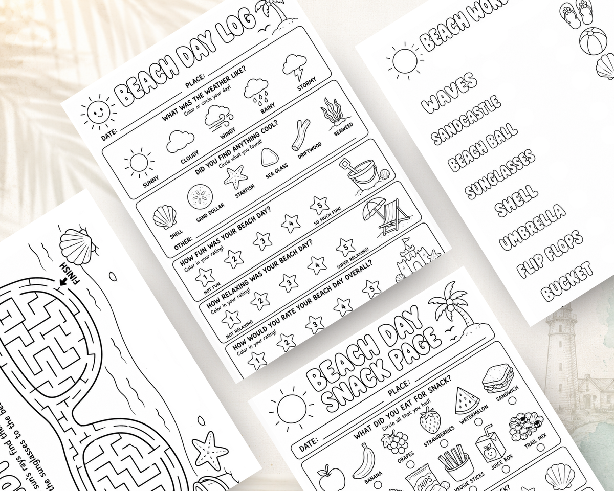 Beach Day Fun Activity Book for Kids | Printable PDF Download