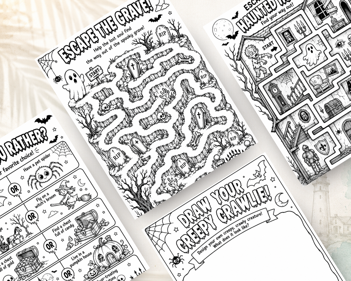 Printable Halloween Activity Book Bundle | 60 Different Kids Activities PDF