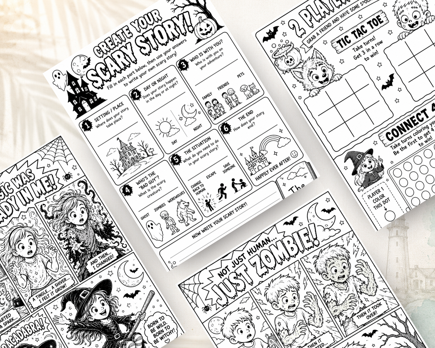 Printable Halloween Activity Book Bundle | 60 Different Kids Activities PDF