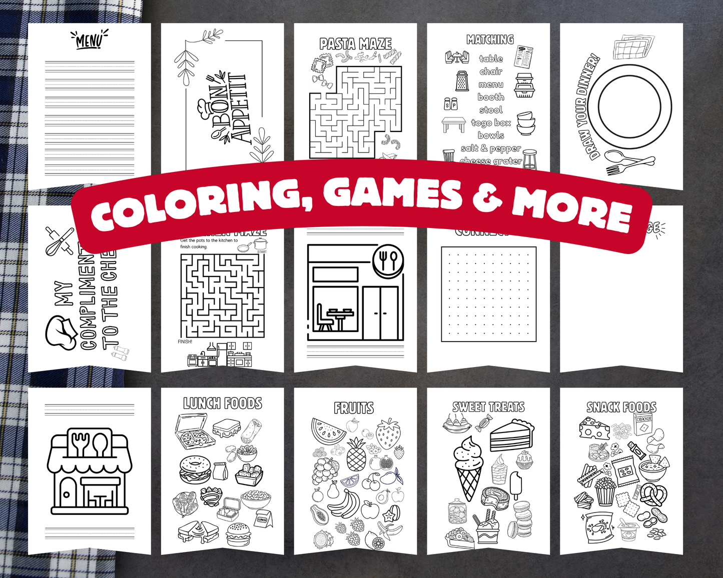 Restaurant Activity Book for Kids | Screen-Free Games, Coloring Pages, Mazes & Puzzles