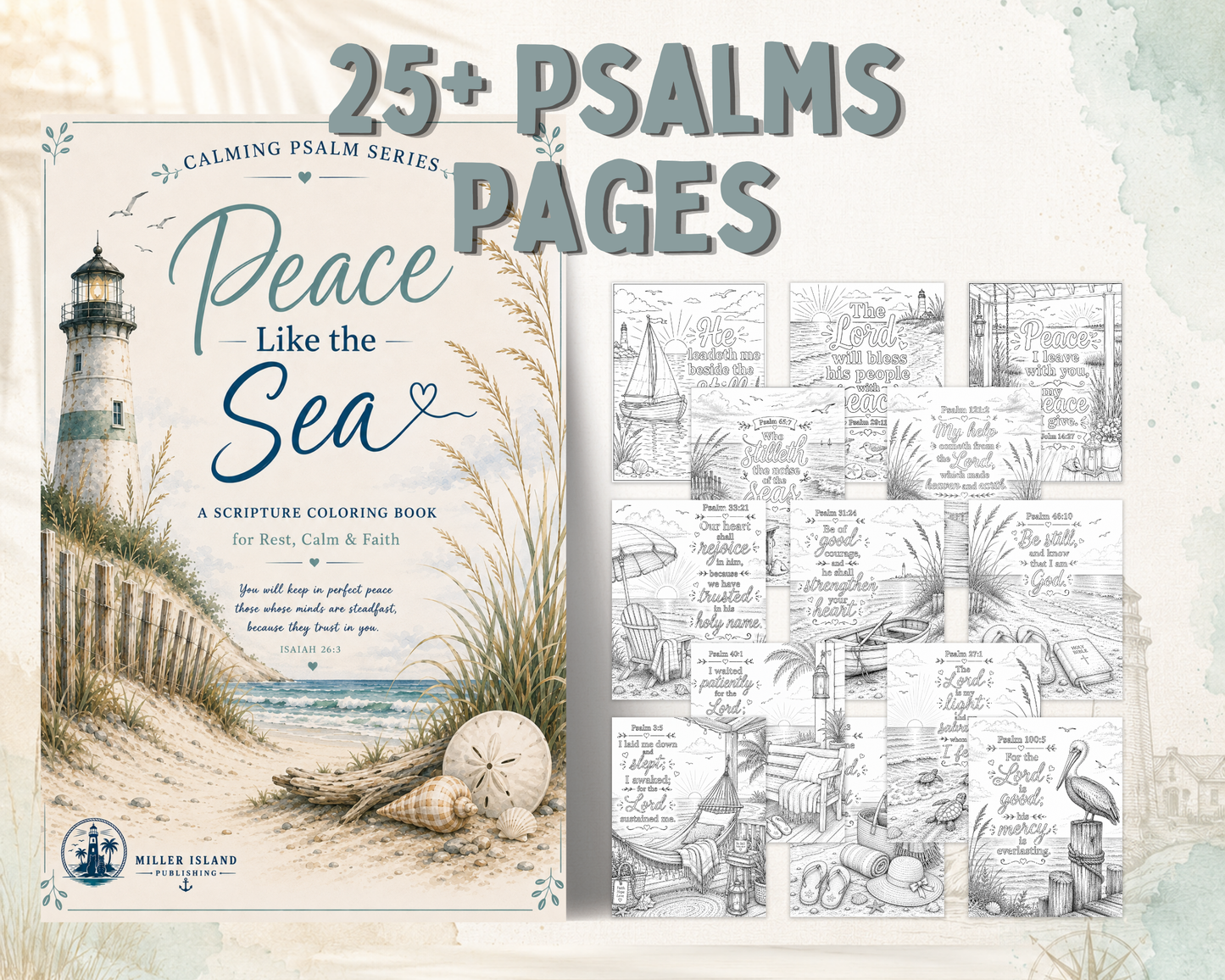 Peace Like the Sea | Scripture Coloring Book for Adults | Christian Coastal Coloring Book | Calming Psalm Series