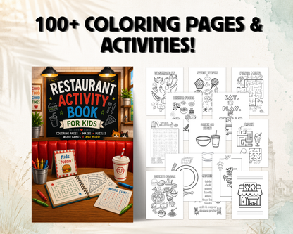 Restaurant Activity Book for Kids | Screen-Free Games, Coloring Pages, Mazes & Puzzles