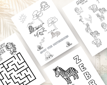 Safari Animal Activity Book for Kids | Printable PDF Digital Download