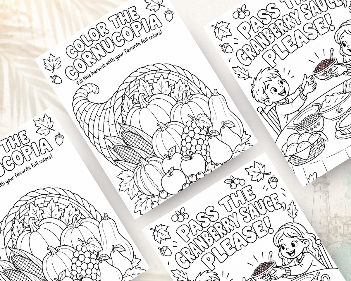 Turkey Feathers & Thankful Hearts | Thanksgiving Kids Activity Book