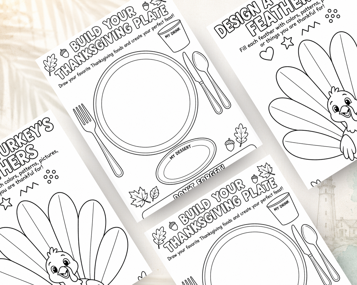Turkey Feathers & Thankful Hearts | Thanksgiving Kids Activity Book