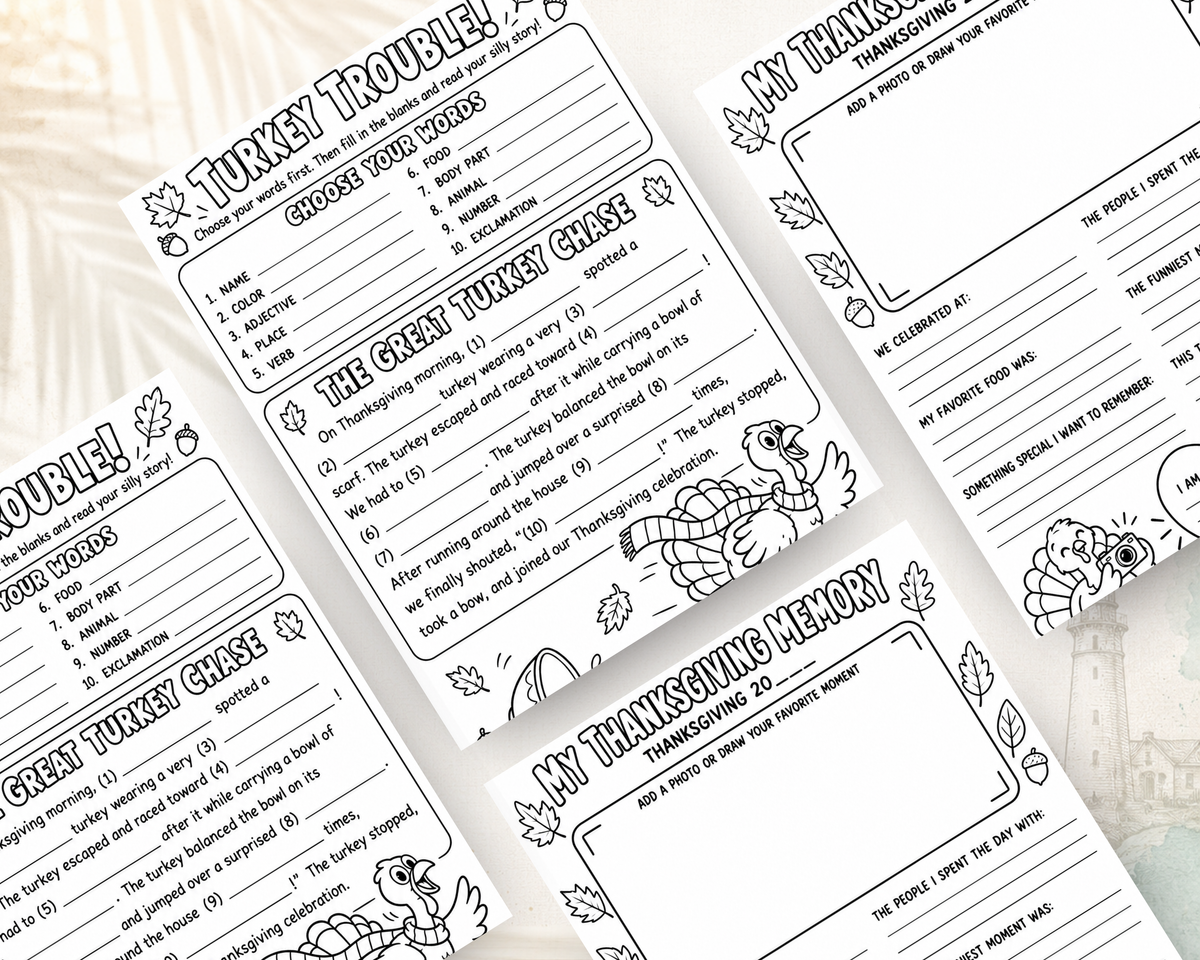 Turkey Feathers & Thankful Hearts | Thanksgiving Kids Activity Book