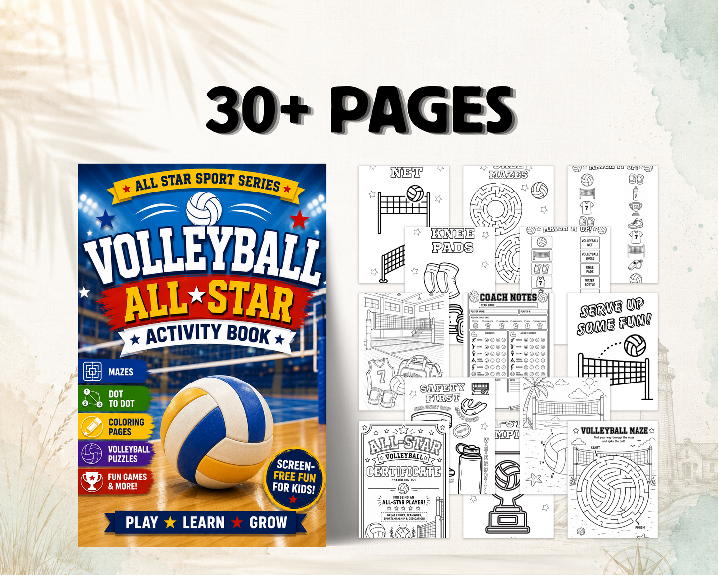 Volleyball All-Star Activity Book for Kids Ages 4-8 | Mazes, Dot-to-Dot, Coloring Pages, Games & Coach Notes | Screen-Free Fun
