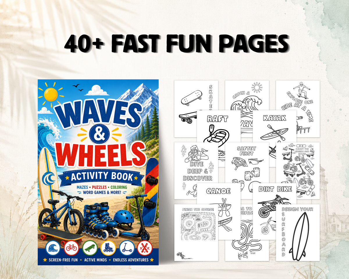 Waves & Wheels Activity Book for Kids
